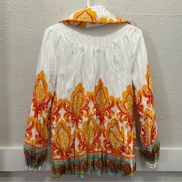 Lindi White and Multi Color Pattern Crinkle Drawstring Waist Jacket Medium - Picture 5 of 11